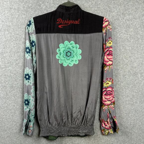 Desigual Y2K Blouse S Vintage Floral Beaded Fairy Grunge Pockets Elastic Waist - Picture 12 of 12